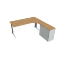 Pracovný stôl Flex, ergo, ľavý, 180x75,5x120 (80x40) cm, dub/kov
