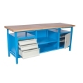 Pracovný stôl so skrinkou a 3 zásuvkami, v.85 x š.200 x h.68,5cm, RAL7035 sivá, RAL5015 modrá